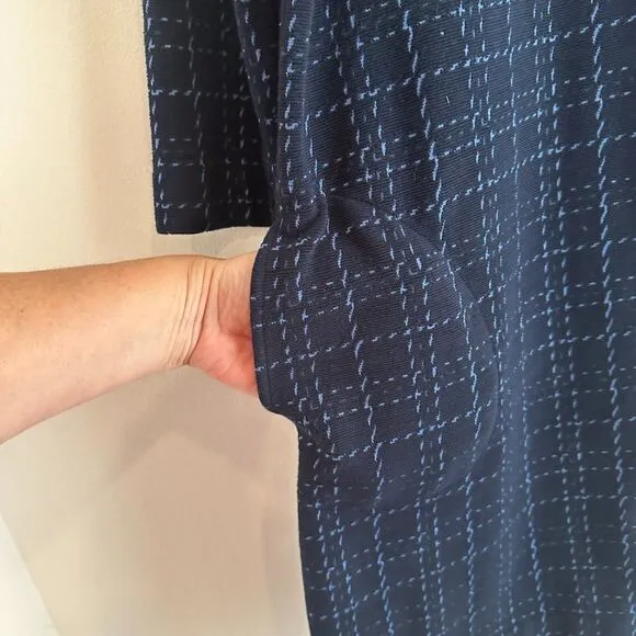 J Jill Navy Blue Checkered 3/4 Sleeve Shift Viscose Rayon Dress Size Medium
