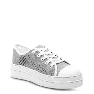 J Slides Natasha Platform Sneaker Light Grey Crochet Lace Up Low-Top Shoes NWOB