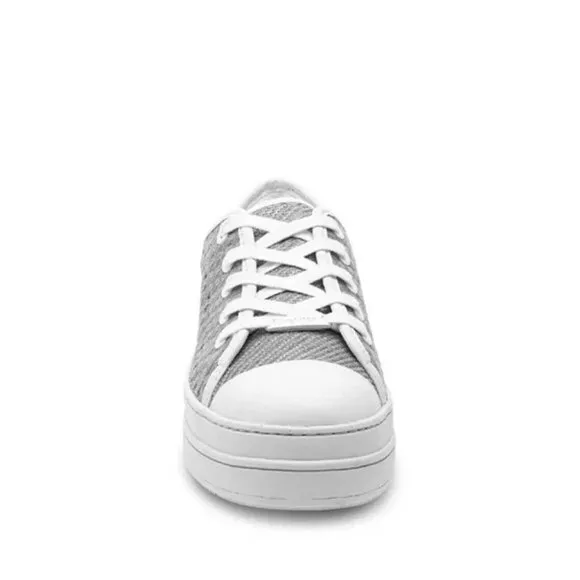 J Slides Natasha Platform Sneaker Light Grey Crochet Lace Up Low-Top Shoes NWOB