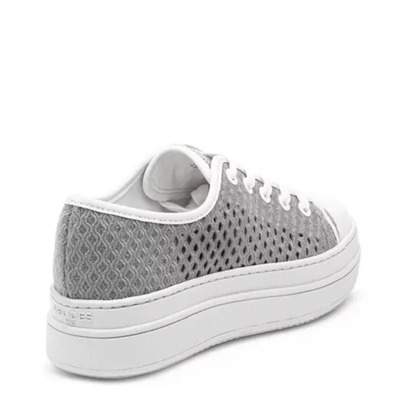 J Slides Natasha Platform Sneaker Light Grey Crochet Lace Up Low-Top Shoes NWOB