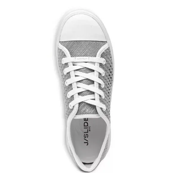 J Slides Natasha Platform Sneaker Light Grey Crochet Lace Up Low-Top Shoes NWOB