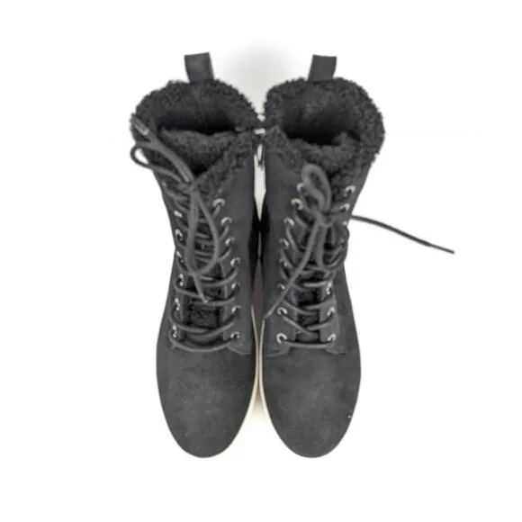 J Slides NYC Black Suede Lace Up Fleece Lined Platform Boots Size 10