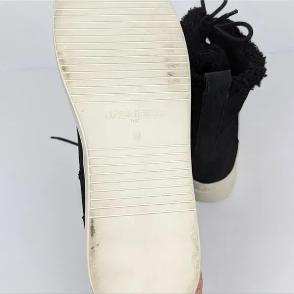 J Slides NYC Black Suede Lace Up Fleece Lined Platform Boots Size 10