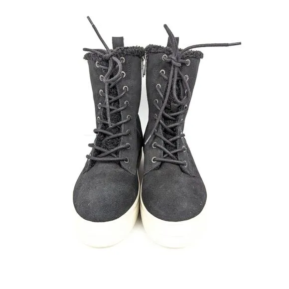 J Slides NYC Black Suede Lace Up Fleece Lined Platform Boots Size 10