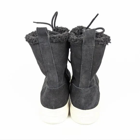 J Slides NYC Black Suede Lace Up Fleece Lined Platform Boots Size 10