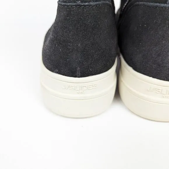J Slides NYC Black Suede Lace Up Fleece Lined Platform Boots Size 10