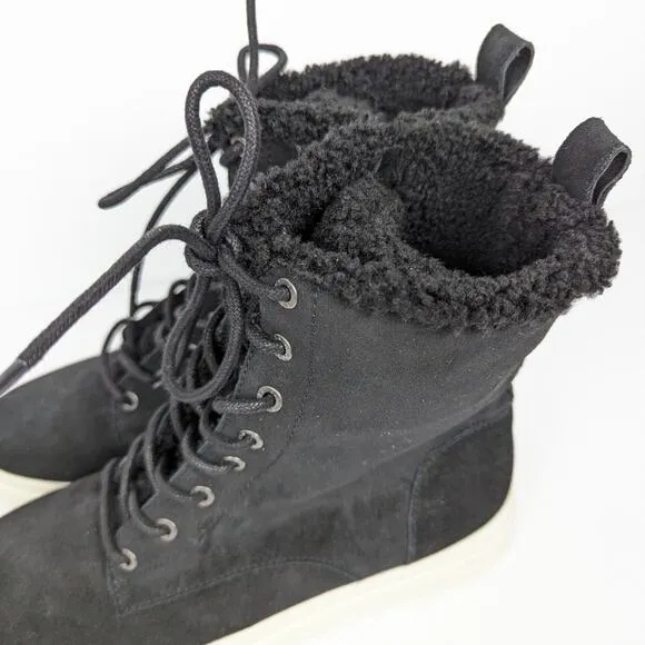 J Slides NYC Black Suede Lace Up Fleece Lined Platform Boots Size 10