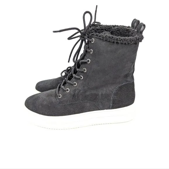 J Slides NYC Black Suede Lace Up Fleece Lined Platform Boots Size 10