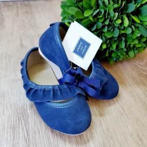 Janie &amp; Jack Blue Suede Ruffle Strap Flats Size6