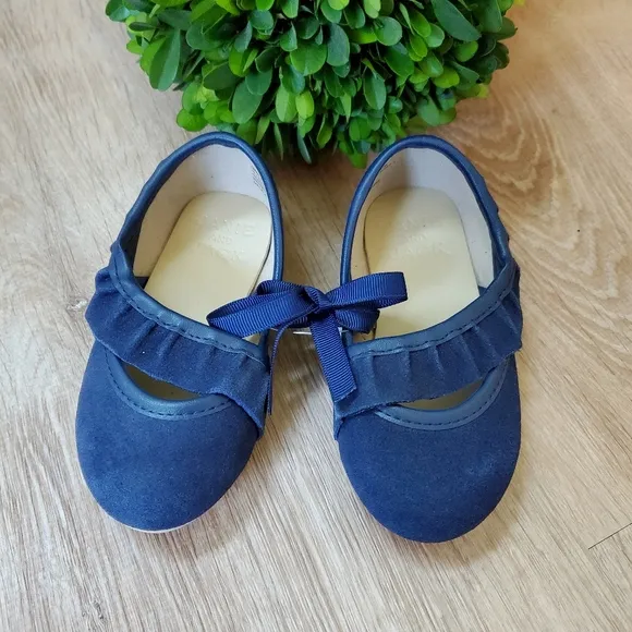 Janie &amp; Jack Blue Suede Ruffle Strap Flats Size6