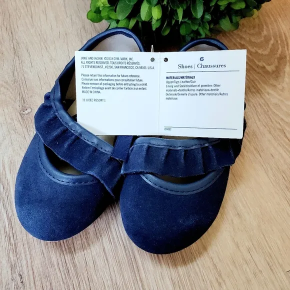 Janie &amp; Jack Blue Suede Ruffle Strap Flats Size6
