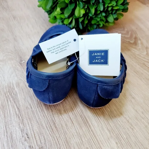 Janie &amp; Jack Blue Suede Ruffle Strap Flats Size6