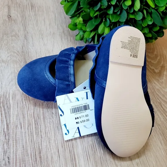 Janie &amp; Jack Blue Suede Ruffle Strap Flats Size6