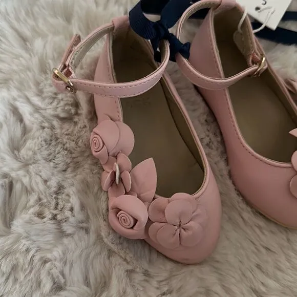 Janie &amp; Jack Flower Ballet Flat in Peachskin Pink Size 4