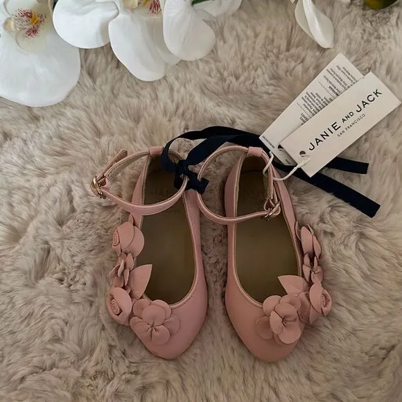 Janie &amp; Jack Flower Ballet Flat in Peachskin Pink Size 4