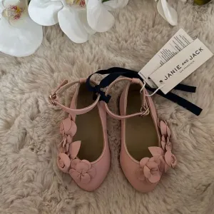 Janie &amp; Jack Flower Ballet Flat in Peachskin Pink Size 4
