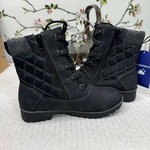 JBU Womens Waterproof Fargo 6M Winter Boots With Faux Fur Lining &amp; Quilted Desig