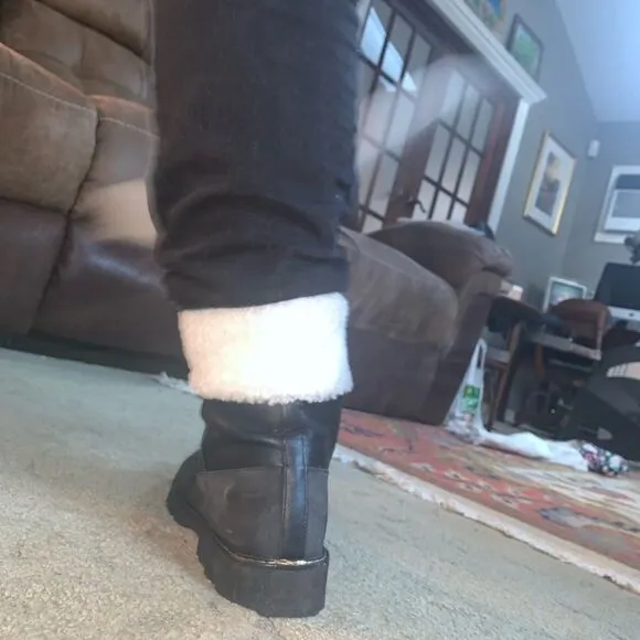J.Crew Black Gwen Lug Sole FauxFur Front- Zip Boots size 9
