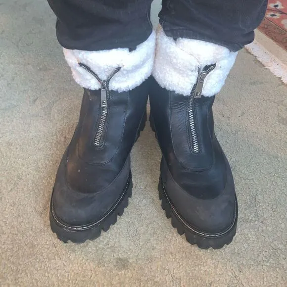 J.Crew Black Gwen Lug Sole FauxFur Front- Zip Boots size 9