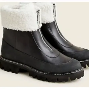 J.Crew Black Gwen Lug Sole FauxFur Front- Zip Boots size 9