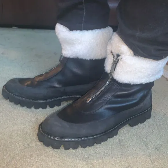 J.Crew Black Gwen Lug Sole FauxFur Front- Zip Boots size 9