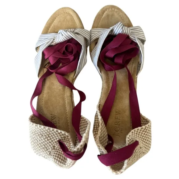 JCrew Marianne Blue Stripe Rope Jute Espadrilles Women’s Wedge Show NWOT Size 9
