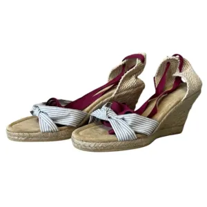 JCrew Marianne Blue Stripe Rope Jute Espadrilles Women’s Wedge Show NWOT Size 9
