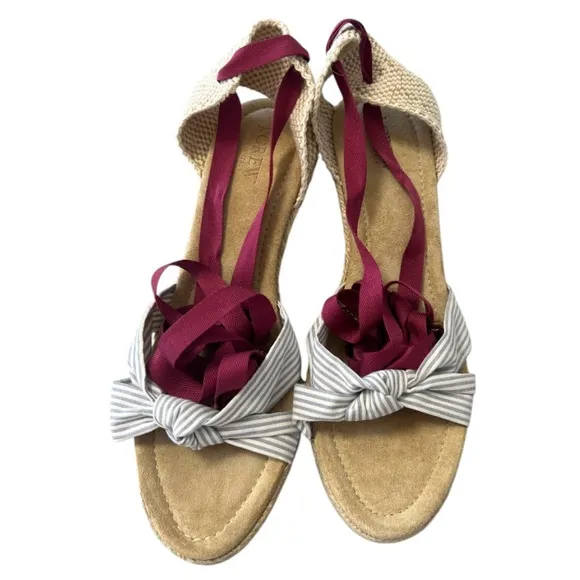 JCrew Marianne Blue Stripe Rope Jute Espadrilles Women’s Wedge Show NWOT Size 9