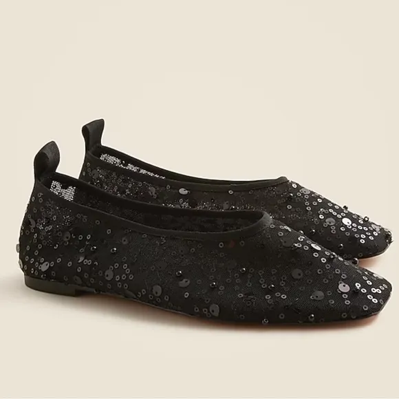 J.Crew Quinn embellished removable ankle-strap ballet flats sequin &amp; mesh sz 9.5