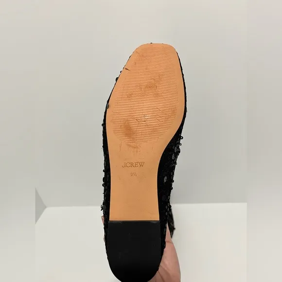 J.Crew Quinn embellished removable ankle-strap ballet flats sequin &amp; mesh sz 9.5