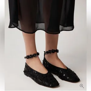 J.Crew Quinn embellished removable ankle-strap ballet flats sequin &amp; mesh sz 9.5