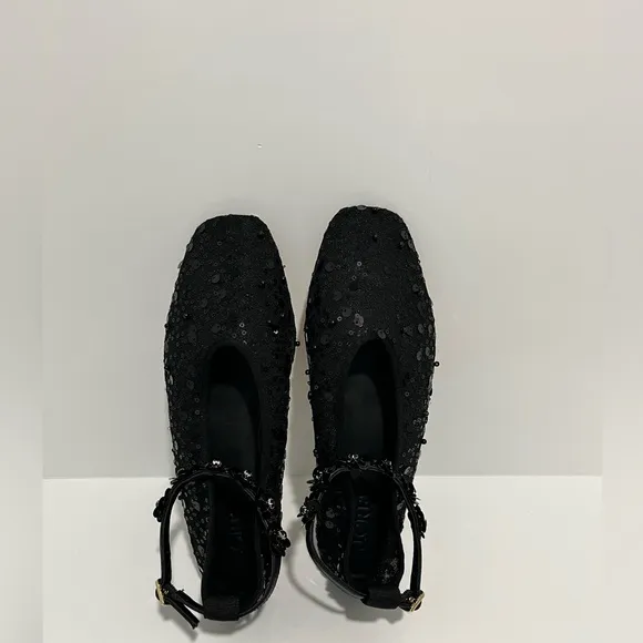 J.Crew Quinn embellished removable ankle-strap ballet flats sequin &amp; mesh sz 9.5