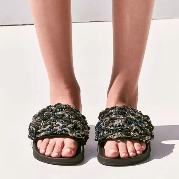 Jeffrey Campbell Beaded Jova Slide Size 7