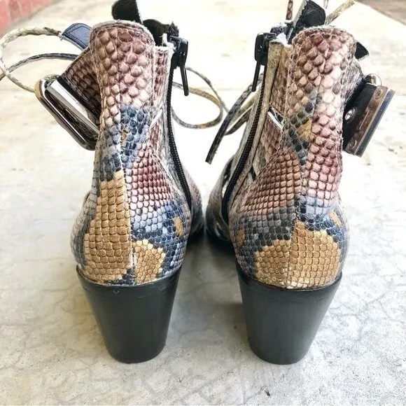 Jeffrey Campbell Snakeskin Leather Ankle Boots Booties Shooties Pastels Chunky 6