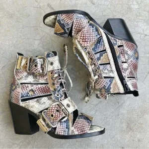 Jeffrey Campbell Snakeskin Leather Ankle Boots Booties Shooties Pastels Chunky 6