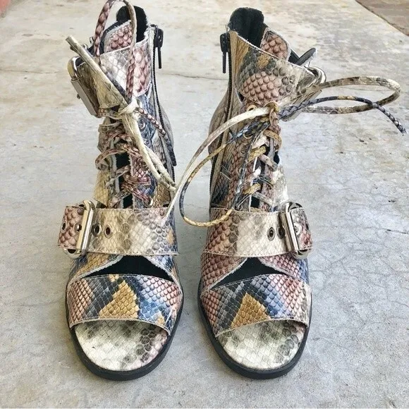 Jeffrey Campbell Snakeskin Leather Ankle Boots Booties Shooties Pastels Chunky 6