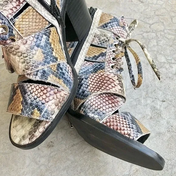 Jeffrey Campbell Snakeskin Leather Ankle Boots Booties Shooties Pastels Chunky 6
