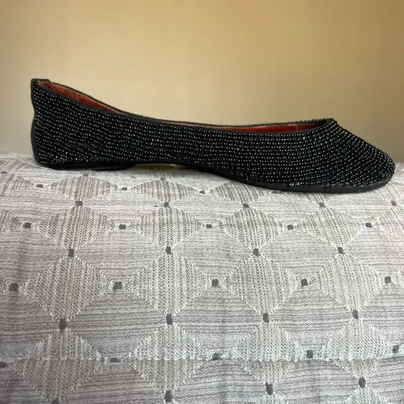 Jeffrey Campbell Stroke Black Beaded Ballet Flat Shoes Women’s 7 Round Toe Chic