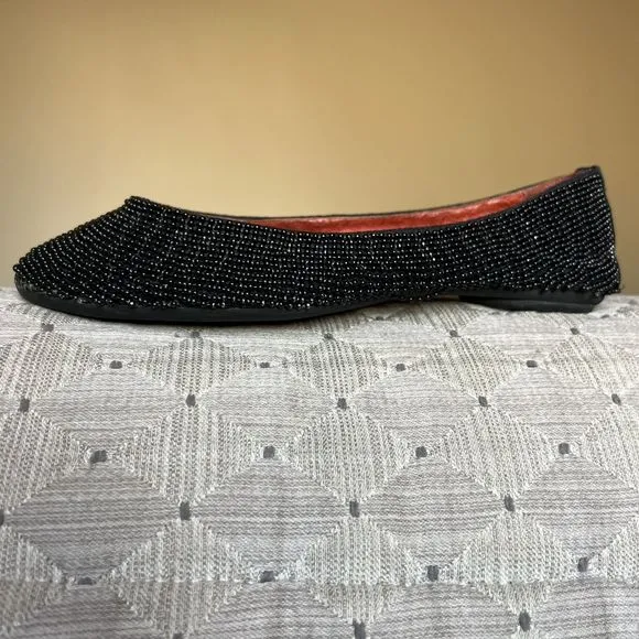 Jeffrey Campbell Stroke Black Beaded Ballet Flat Shoes Women’s 7 Round Toe Chic
