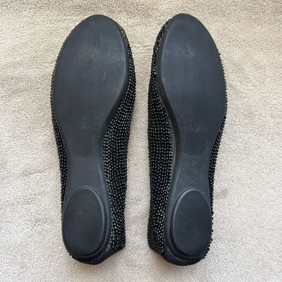 Jeffrey Campbell Stroke Black Beaded Ballet Flat Shoes Women’s 7 Round Toe Chic
