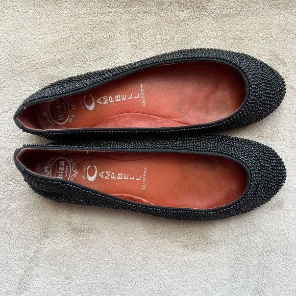 Jeffrey Campbell Stroke Black Beaded Ballet Flat Shoes Women’s 7 Round Toe Chic