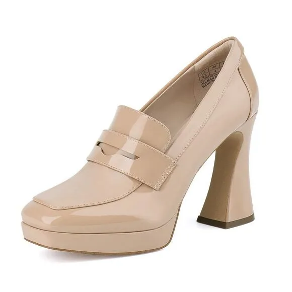 Jenn Ardor Women's Platform Loafer Heels Square Closed Toe Chunky Block High Pe