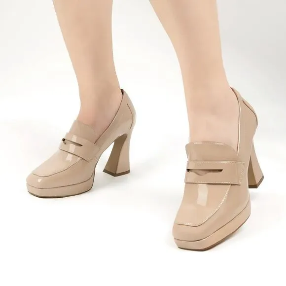 Jenn Ardor Women's Platform Loafer Heels Square Closed Toe Chunky Block High Pe