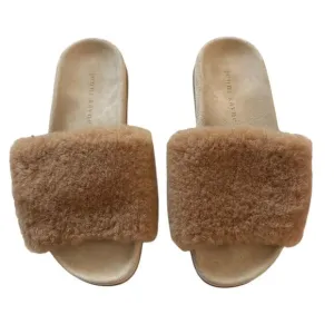 Jenni Kayne Tan Shearling Slide Sandals Size 36 (US 6)