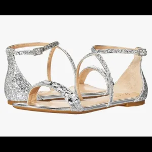 Jewel by Badgley Mischka Women’s Osome Silver Glitter Dress Flats| size: 6.5