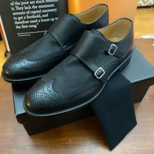 John Bakery Leather Double Monk Wingtip Loafers