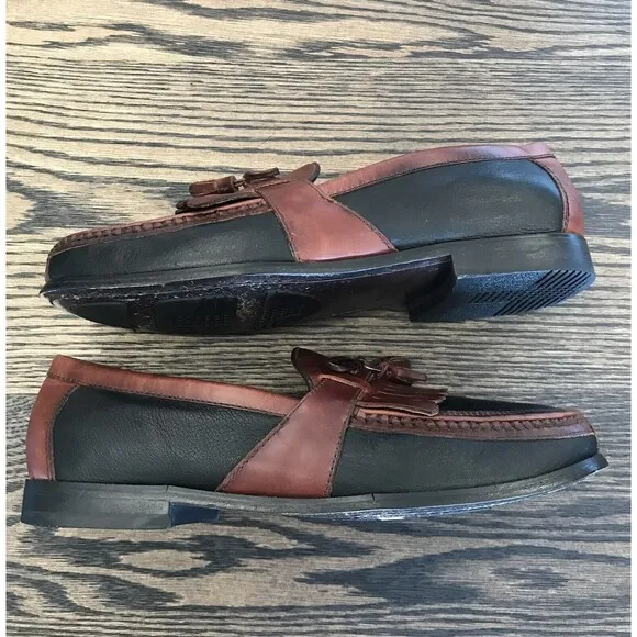 Johnston &amp; Murphy Aragon II Kiltie Tassel Black &amp; Brown Leather Loafer 11.5 M