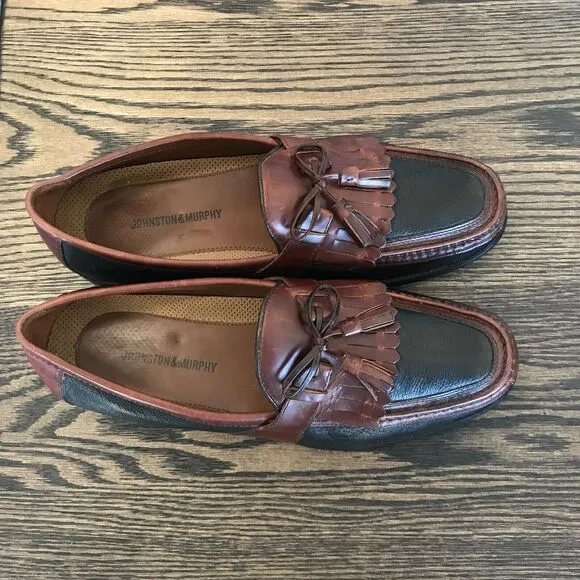 Johnston &amp; Murphy Aragon II Kiltie Tassel Black &amp; Brown Leather Loafer 11.5 M