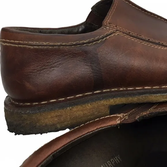 JOHNSTON &amp; MURPHY Loafers Brown Leather Slip On Sheepskin Crepe Sole Size 12M