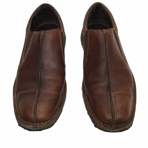 JOHNSTON &amp; MURPHY Loafers Brown Leather Slip On Sheepskin Crepe Sole Size 12M